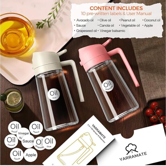 NEW Glass Olive Oil Sprayer w/ Stickers, 2 in 1 Oil Dispenser, Food Grade Bottle - Picture 2 of 15